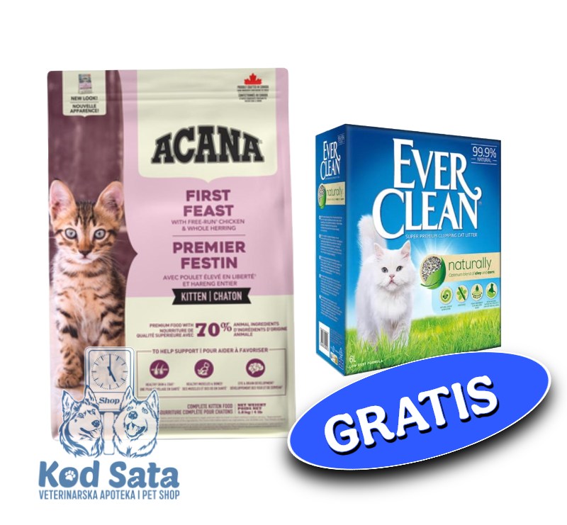 AKCIJA Acana Kitten First Feast Hrana Za Mačiće 1,8kg + GRATIS EverCleanNaturally 6l