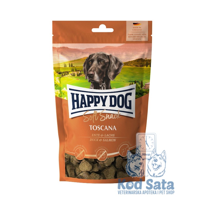 Happy Dog Toscana, Meka Poslastica Za Pse, Losos i Pačetina 100g