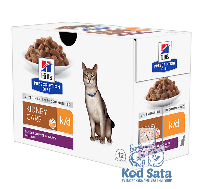 Hill's K/D Kidney Care, Vlažna Hrana Za Mačke Za Negu Bubrega, Sa Govedinom 85g x 12kom