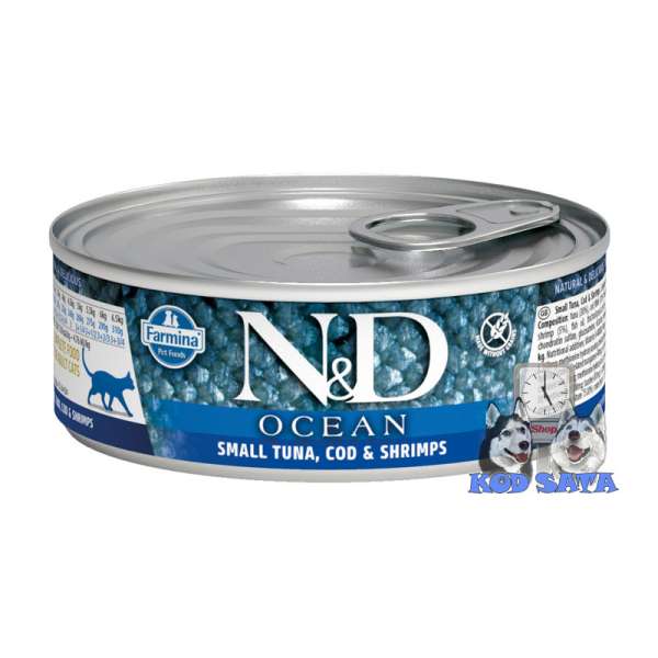 N&D Ocean Tuna, Bakalar i Škampi 80g