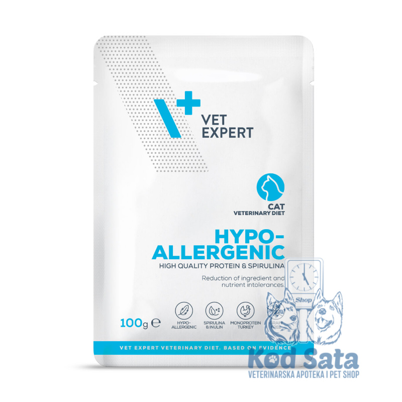 Vet Expert Hypoallergenic, Vet. Vlažna Hrana Za Mačke Sa Alegrijama 100g x 12kom